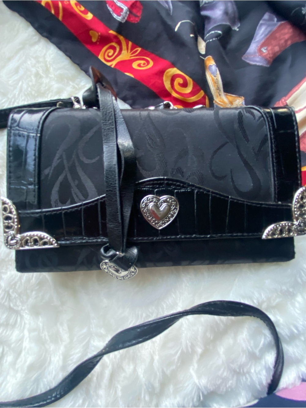 Brighton Black Heart-Accent Crossbody Clutch